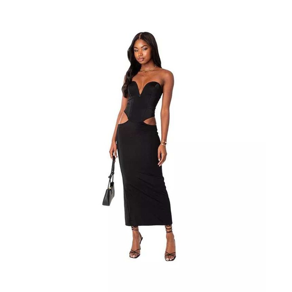 Micas Black Strapless Maxi Dress Cutout Bodycon Evening Party Cocktail Size L